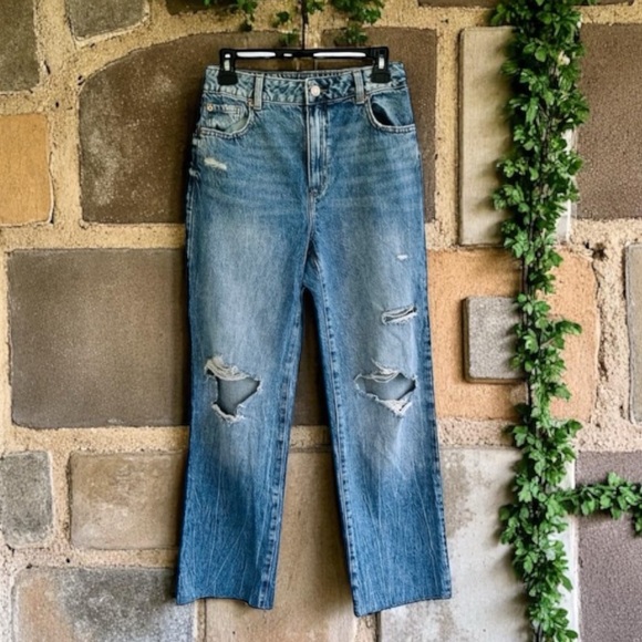 Garage Blue Distressed Straight Leg Jeans - Picture 1 of 2